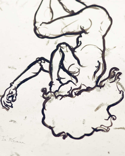 In Nirvana. Handmade paper. Original figurative drawing - fragment
