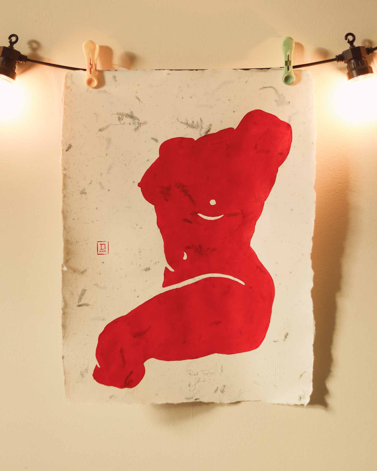 Red Torso. Original figurative drawing - in interior - contemporary interior