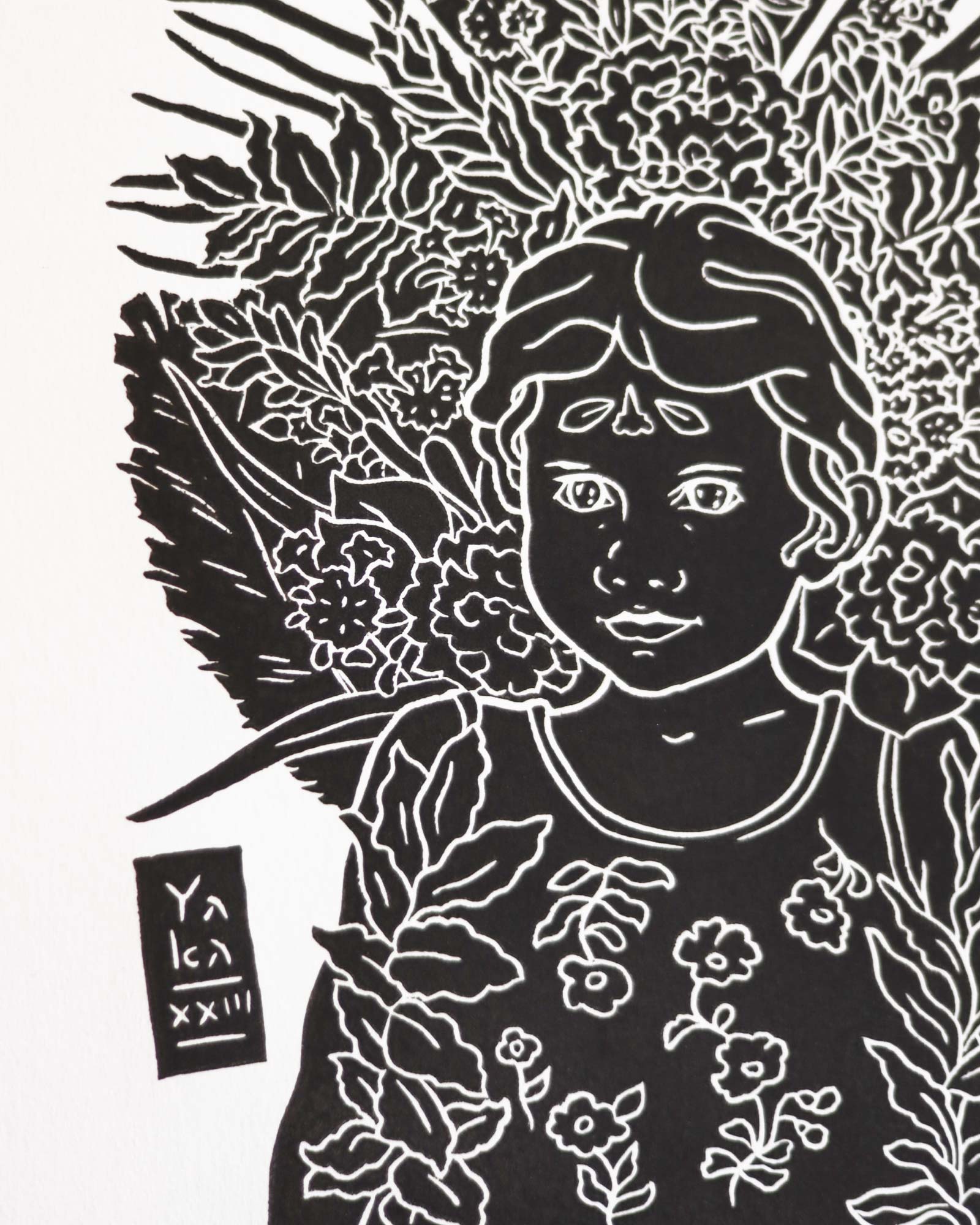 Flowers. Limited edition linocut - fragment