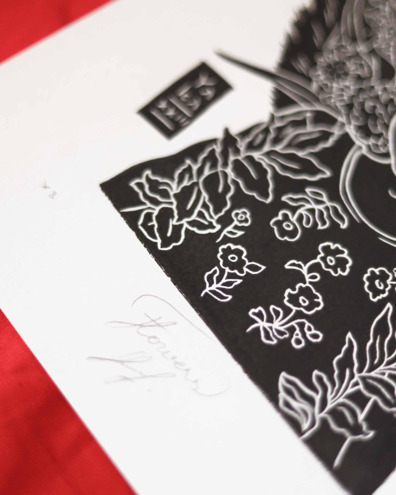 Flowers. Limited edition linocut - signature
