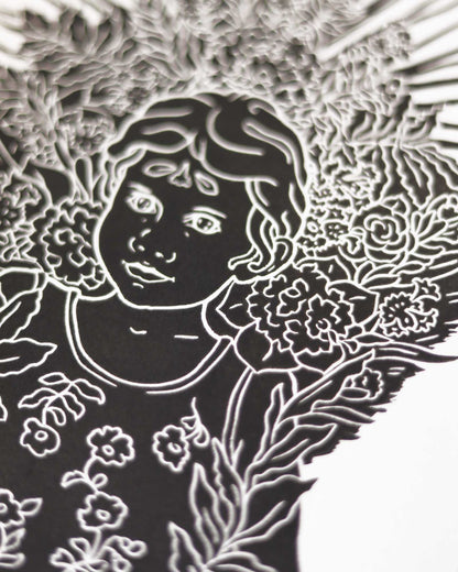 Flowers. Limited edition linocut - fragment 2