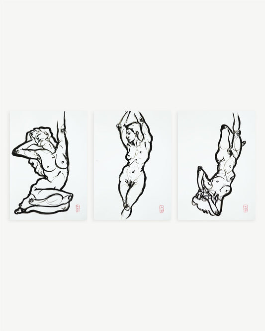 Fragmented Selves: A Triptych in Lines. Original figurative drawing